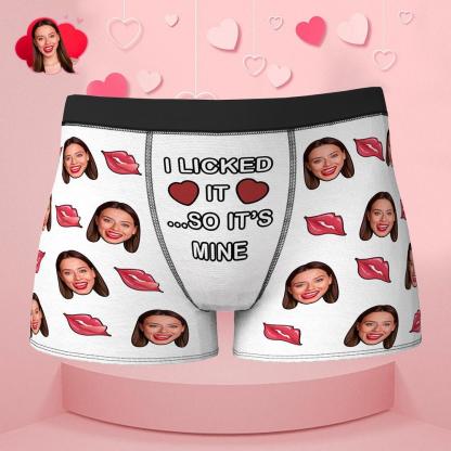 Custom Face Boxer I Licked It So It's Mine Underwear Valentine's Day Gift for Boyfriend-Blongser