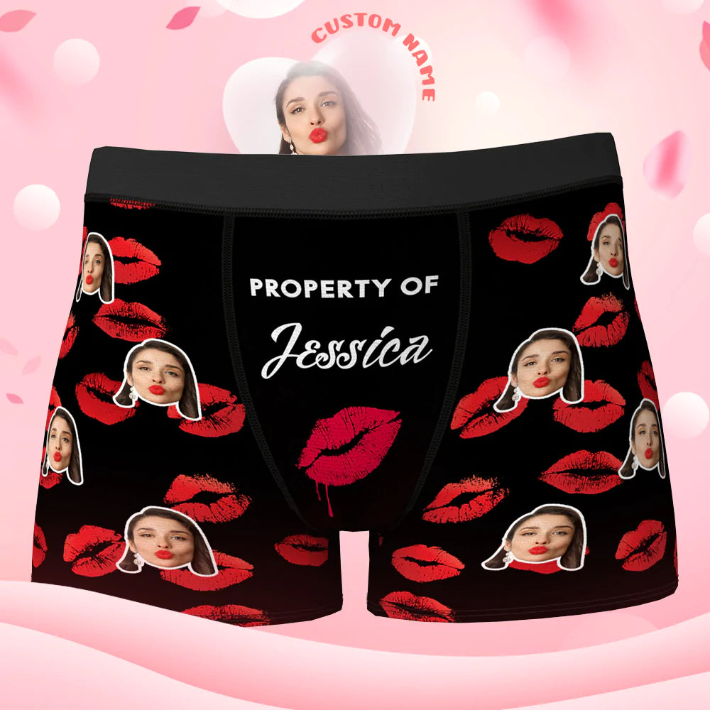 Custom Face Boxer Shorts Personalised Photo Boxer Shorts Valentine's Day Gifts for Him - Property of Your Lover-Blongser