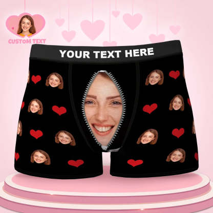 Custom Love Heart Girlfriend Face Boxer Brief Gift For Him Underwear-Blongser