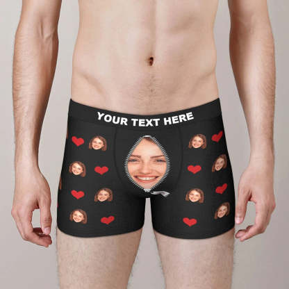 Custom Love Heart Girlfriend Face Boxer Brief Gift For Him Underwear-Blongser