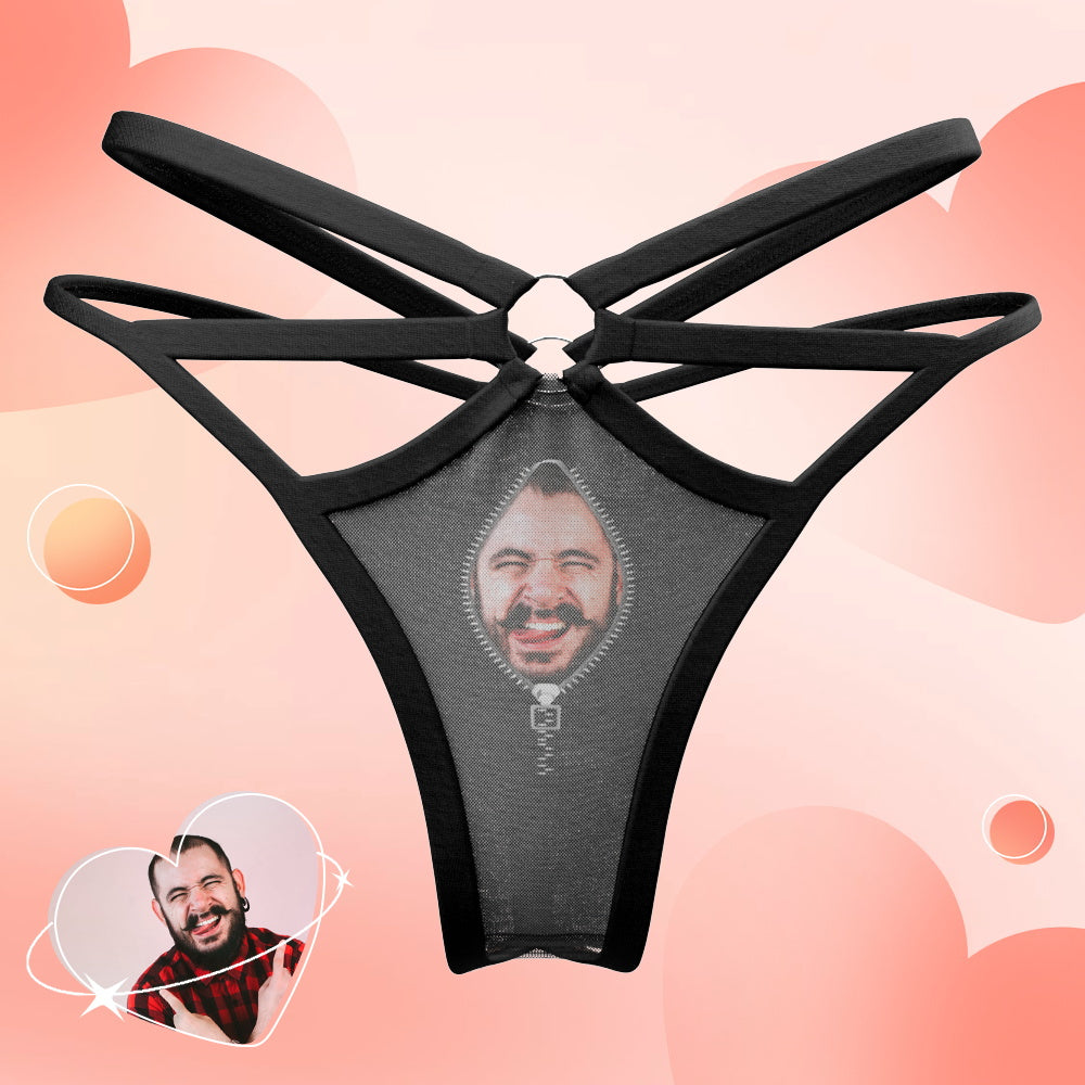 Custom Face Thong Personalized Zipper Photo Women's Funny Thongs Female Boxer for Gift