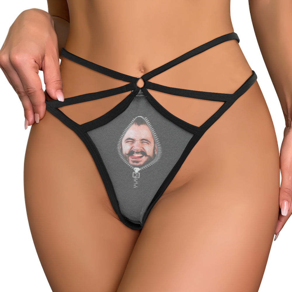Custom Face Thong Personalized Zipper Photo Women's Funny Thongs Female Boxer for Gift-Blongser