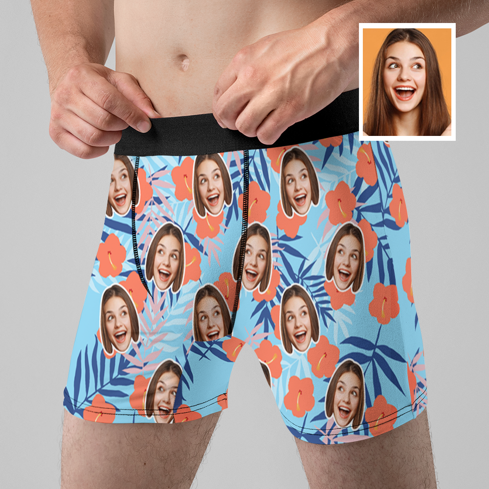 Custom Face Boxer Shorts Personalized Hawaiian Design Boxer Best Gift for Boyfriend-Blongser