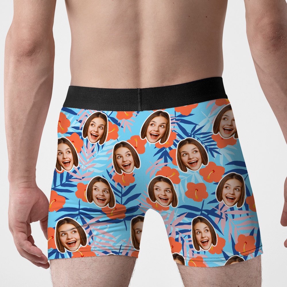 Custom Face Boxer Shorts Personalized Hawaiian Design Boxer Best Gift for Boyfriend-Blongser
