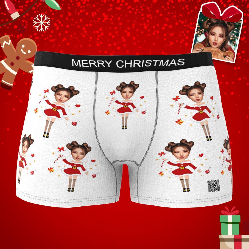 Custom Photo Boxer Santa Claus Face Underwear Couple Gifts Christmas Gift AR View-Blongser
