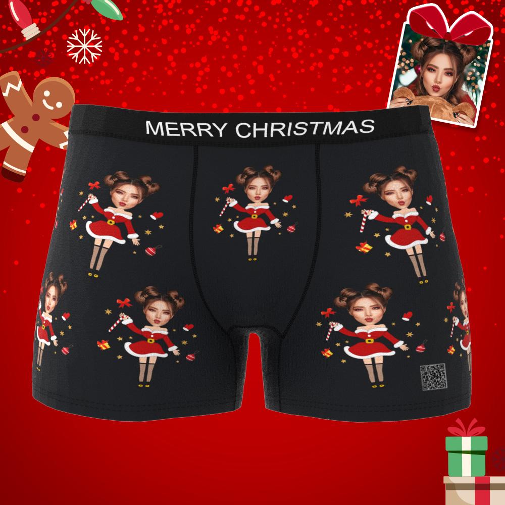 Custom Photo Boxer Santa Claus Face Underwear Couple Gifts Christmas Gift AR View-Blongser