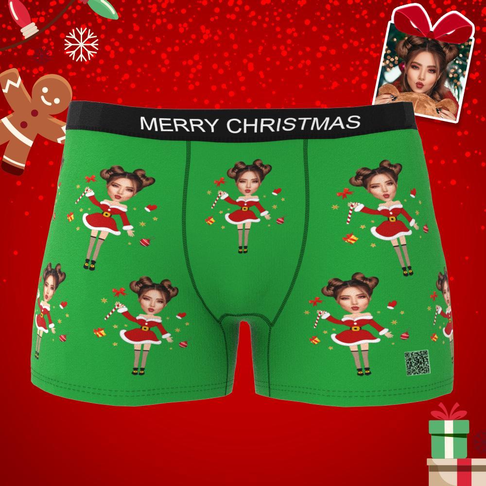 Custom Photo Boxer Santa Claus Face Underwear Couple Gifts Christmas Gift AR View-Blongser