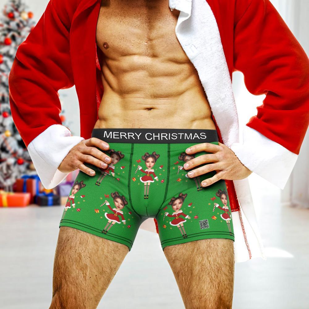 Custom Photo Boxer Santa Claus Face Underwear Couple Gifts Christmas Gift AR View-Blongser