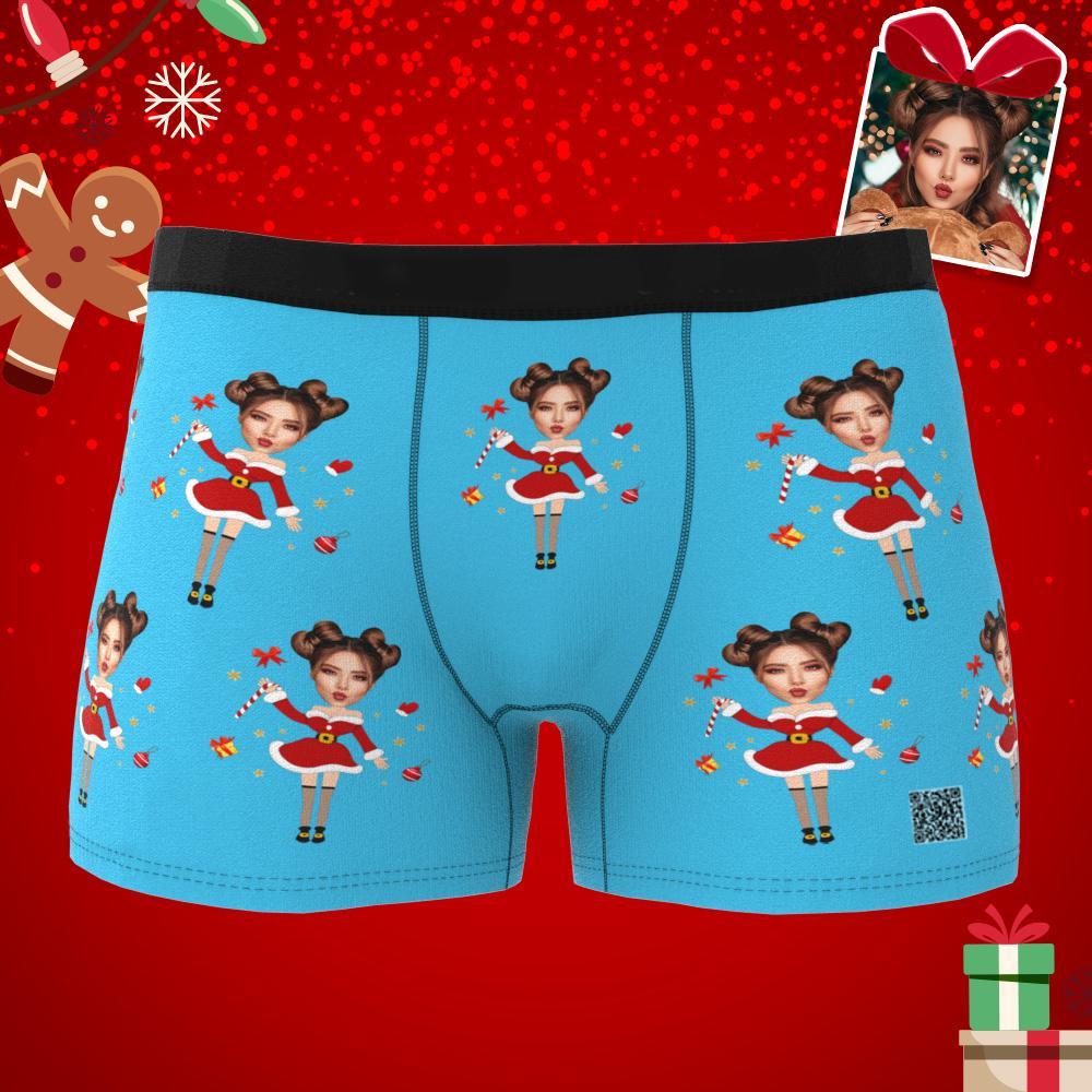 Custom Photo Boxer Santa Claus Face Underwear Couple Gifts Christmas Gift AR View-Blongser