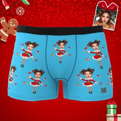 Custom Photo Boxer Santa Claus Face Underwear Couple Gifts Christmas Gift AR View-Blongser