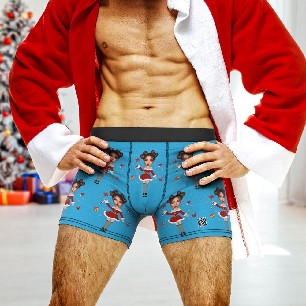 Custom Photo Boxer Santa Claus Face Underwear Couple Gifts Christmas Gift AR View-Blongser