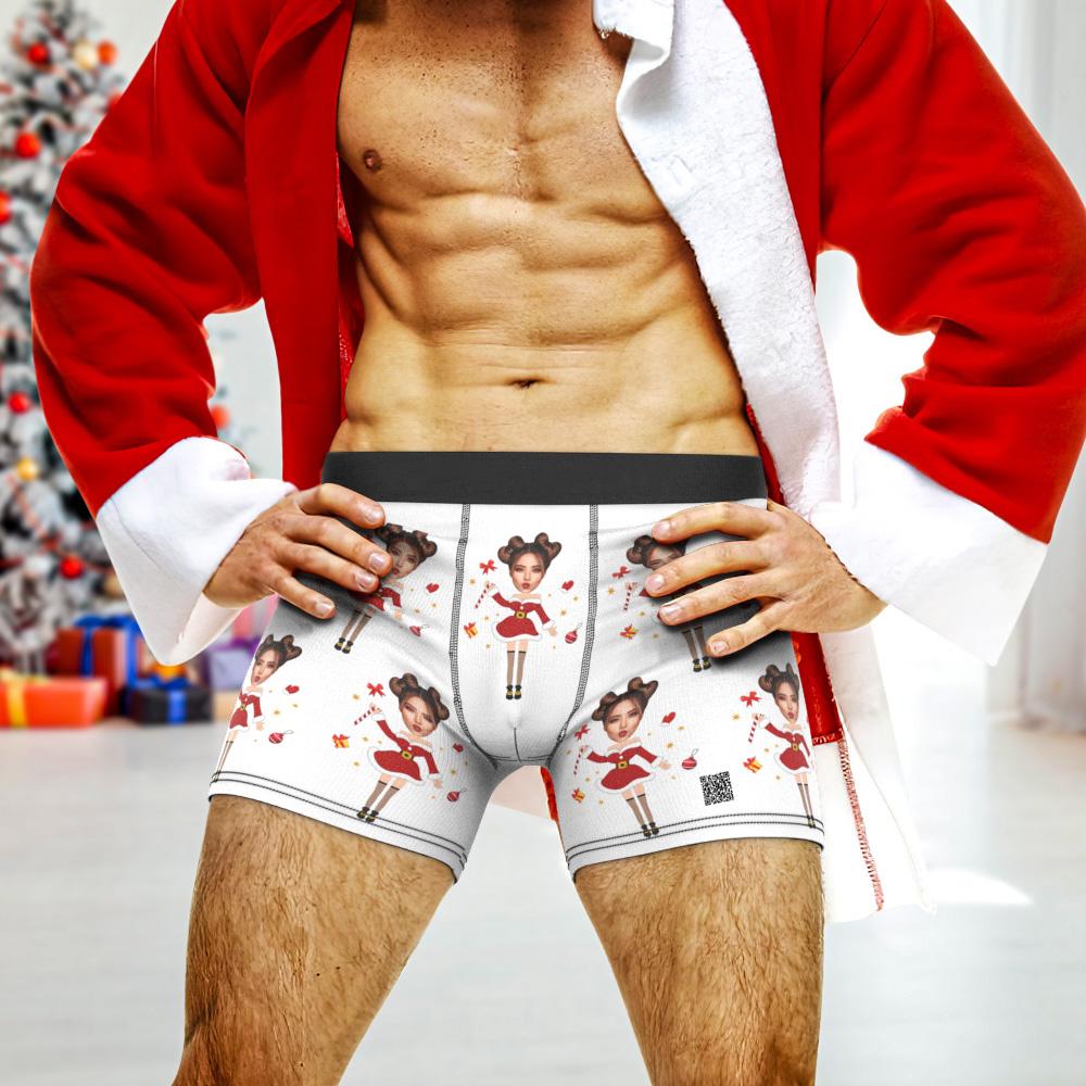 Custom Photo Boxer Santa Claus Face Underwear Couple Gifts Christmas Gift AR View-Blongser