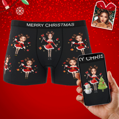 Custom Photo Boxer Santa Claus Face Underwear Couple Gifts Christmas Gift AR View-Blongser