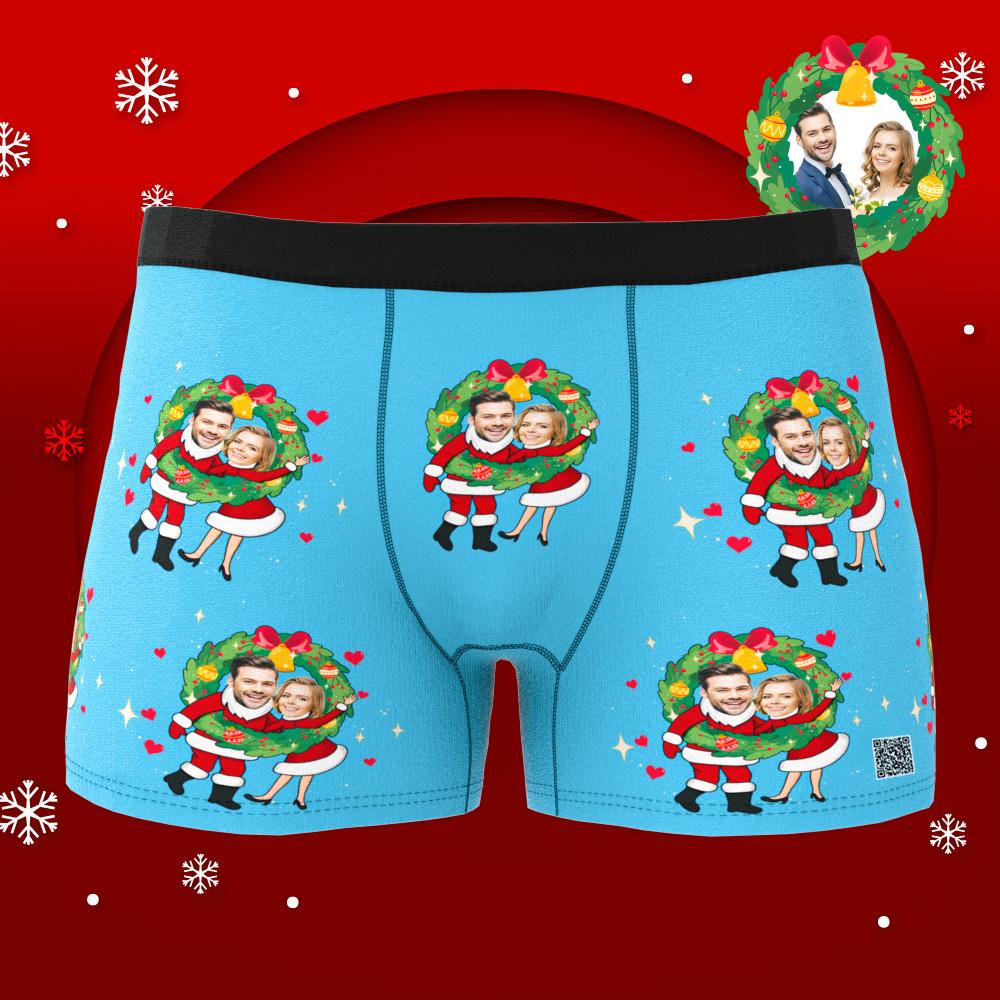 Custom Photo Boxer Face Underwear Double Santa Claus Couple Gifts Christmas Gift AR View-Blongser