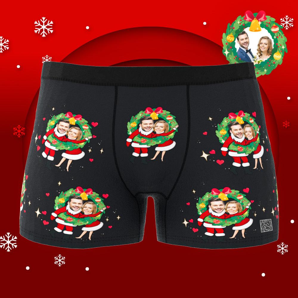 Custom Photo Boxer Face Underwear Double Santa Claus Couple Gifts Christmas Gift AR View-Blongser