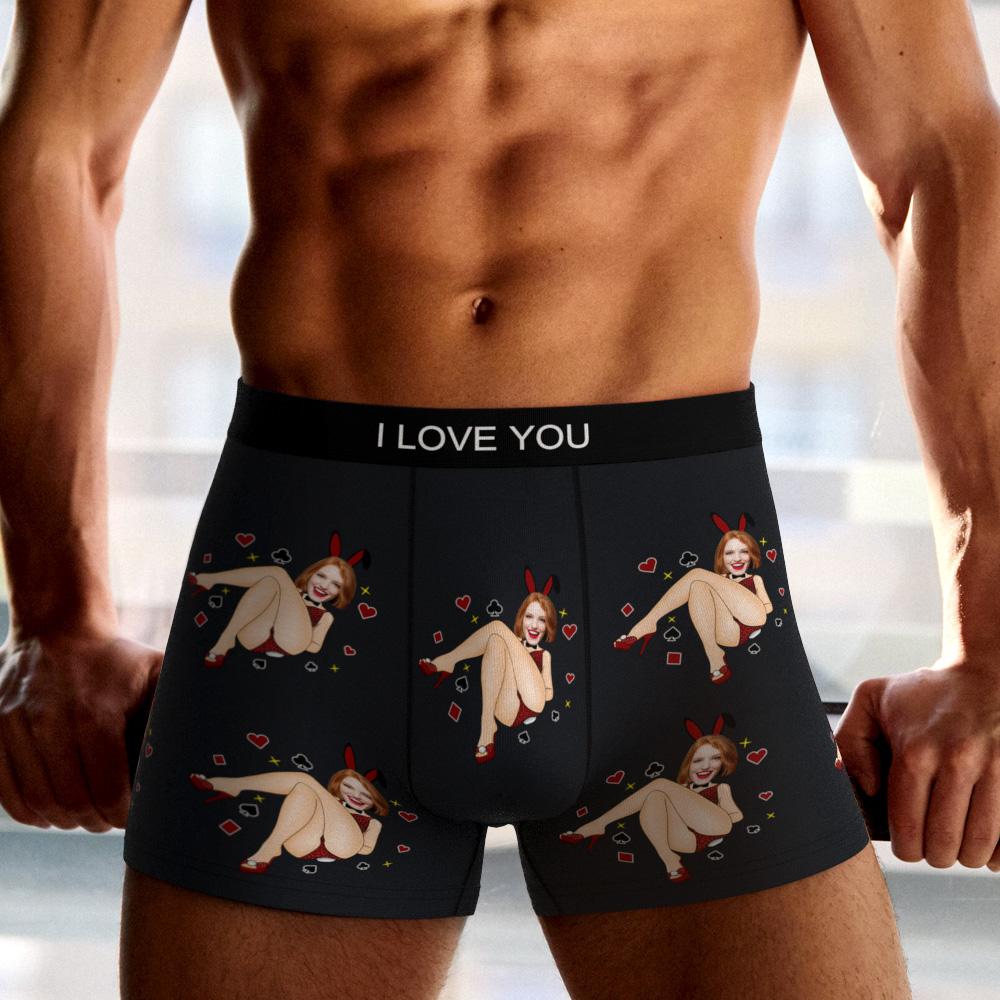 Custom Photo Boxer Bunny Girl Underwear Men's Underwear Gift For Boyfriend AR View Valentine's Day Gift-Blongser
