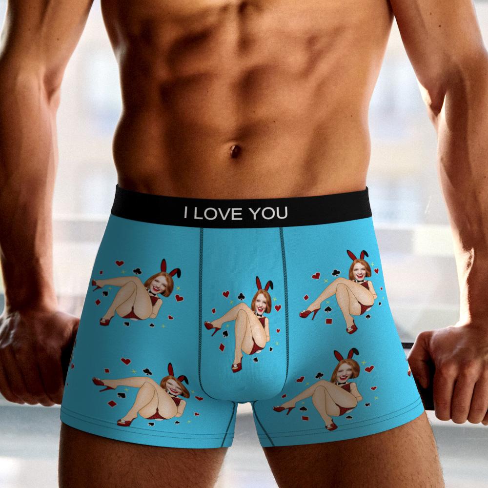 Custom Photo Boxer Bunny Girl Underwear Men's Underwear Gift For Boyfriend AR View Valentine's Day Gift-Blongser
