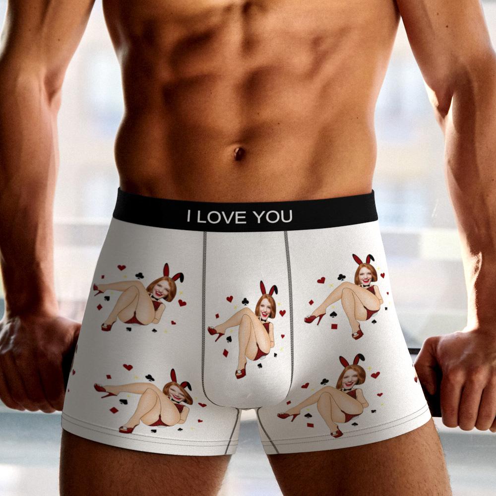 Custom Photo Boxer Bunny Girl Underwear Men's Underwear Gift For Boyfriend AR View Valentine's Day Gift-Blongser
