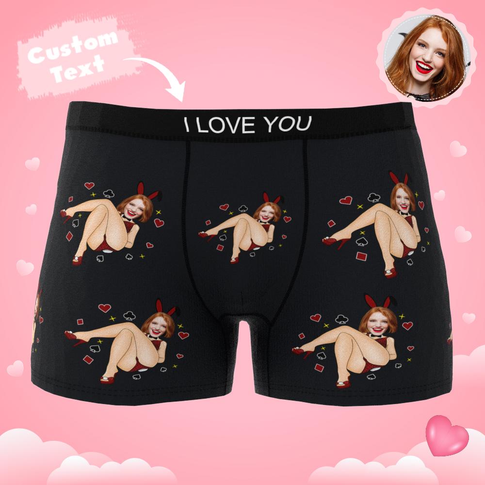 Custom Photo Boxer Bunny Girl Underwear Men's Underwear Gift For Boyfriend AR View Valentine's Day Gift-Blongser