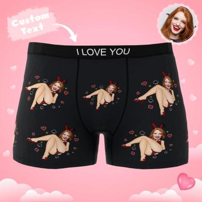 Custom Photo Boxer Bunny Girl Underwear Men's Underwear Gift For Boyfriend AR View Valentine's Day Gift-Blongser