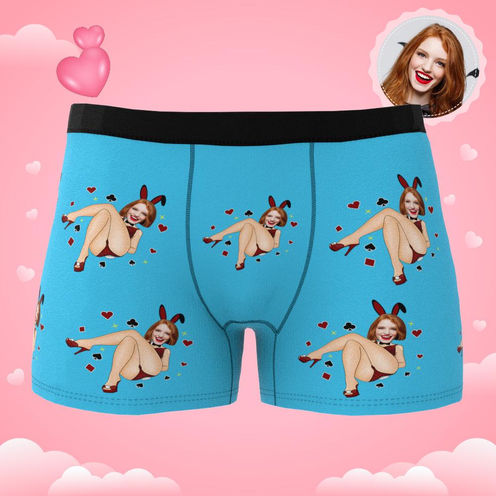 Custom Photo Boxer Bunny Girl Underwear Men's Underwear Gift For Boyfriend AR View Valentine's Day Gift-Blongser