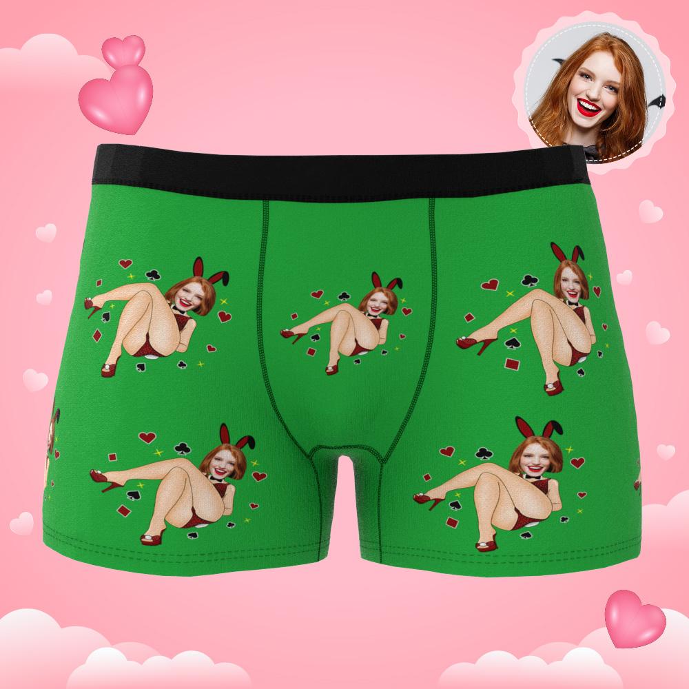 Custom Photo Boxer Bunny Girl Underwear Men's Underwear Gift For Boyfriend AR View Valentine's Day Gift-Blongser