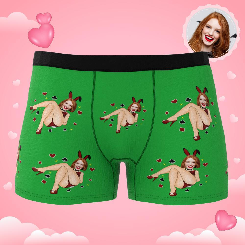 Custom Photo Boxer Bunny Girl Underwear Men's Underwear Gift For Boyfriend AR View Valentine's Day Gift-Blongser