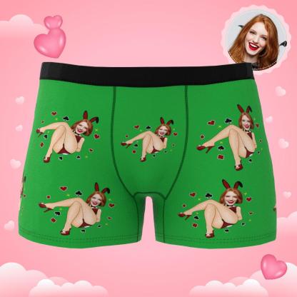 Custom Photo Boxer Bunny Girl Underwear Men's Underwear Gift For Boyfriend AR View Valentine's Day Gift-Blongser