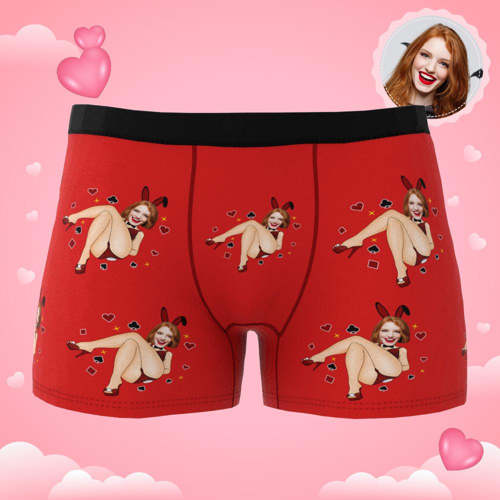 Custom Photo Boxer Bunny Girl Underwear Men's Underwear Gift For Boyfriend AR View Valentine's Day Gift-Blongser