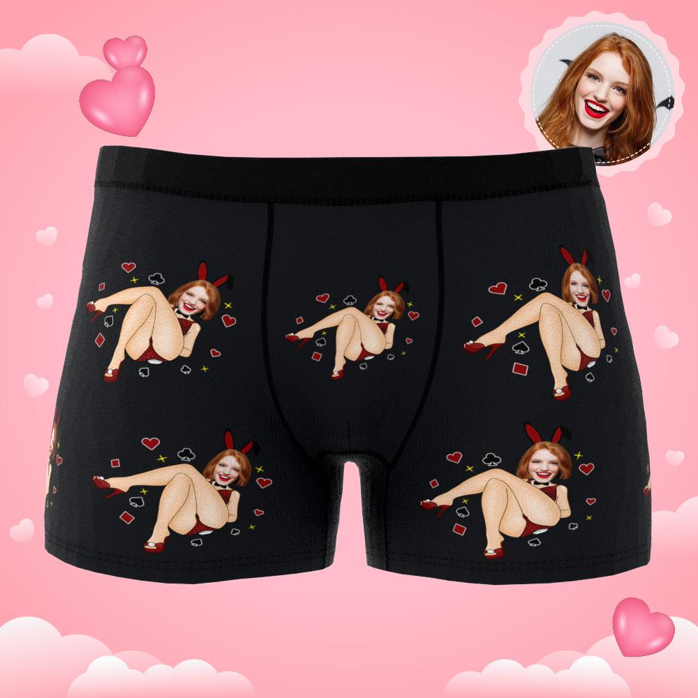 Custom Photo Boxer Bunny Girl Underwear Men's Underwear Gift For Boyfriend AR View Valentine's Day Gift-Blongser