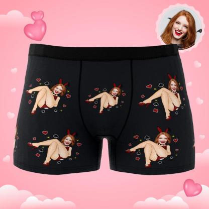 Custom Photo Boxer Bunny Girl Underwear Men's Underwear Gift For Boyfriend AR View Valentine's Day Gift-Blongser