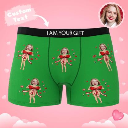 Custom Photo Boxer Red Bow Gift Underwear Men's Underwear Gift For Boyfriend AR View Valentine's Day Gift-Blongser