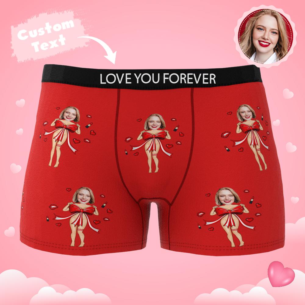 Custom Photo Boxer Red Bow Gift Underwear Men's Underwear Gift For Boyfriend AR View Valentine's Day Gift-Blongser