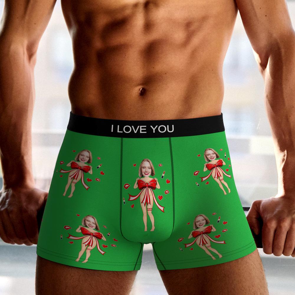 Custom Photo Boxer Red Bow Gift Underwear Men's Underwear Gift For Boyfriend AR View Valentine's Day Gift-Blongser