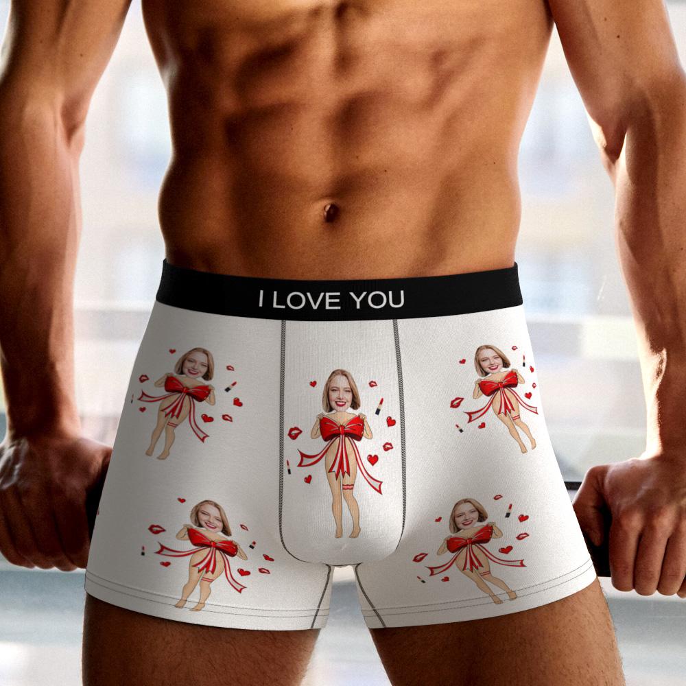Custom Photo Boxer Red Bow Gift Underwear Men's Underwear Gift For Boyfriend AR View Valentine's Day Gift-Blongser