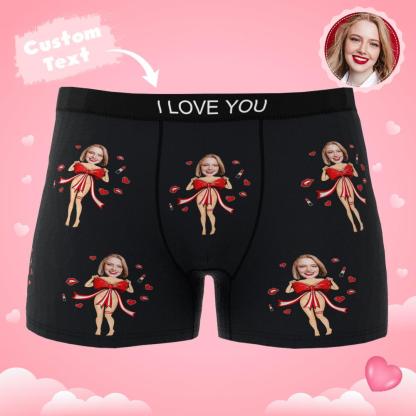 Custom Photo Boxer Red Bow Gift Underwear Men's Underwear Gift For Boyfriend AR View Valentine's Day Gift-Blongser
