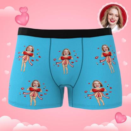 Custom Photo Boxer Red Bow Gift Underwear Men's Underwear Gift For Boyfriend AR View Valentine's Day Gift-Blongser