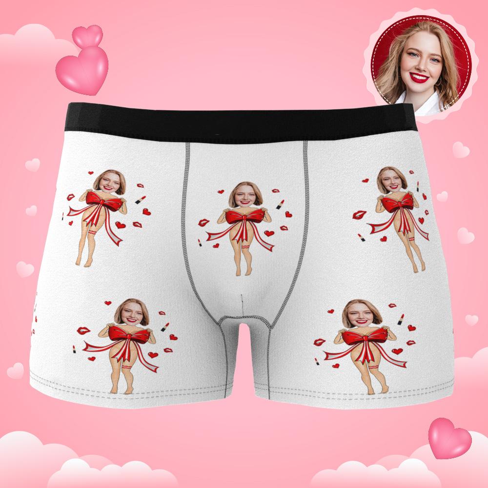 Custom Photo Boxer Red Bow Gift Underwear Men's Underwear Gift For Boyfriend AR View Valentine's Day Gift-Blongser