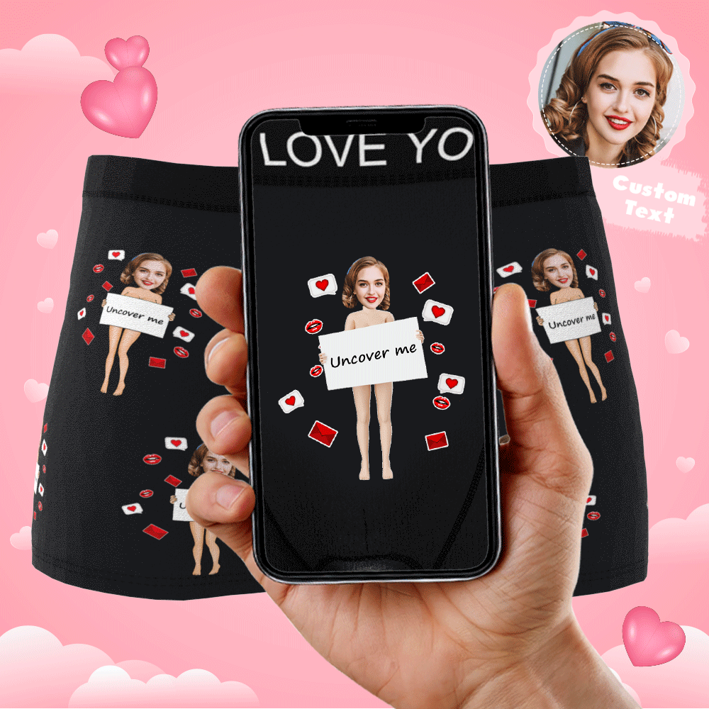 Custom Photo Boxer Uncover Me Underwear Men's Underwear Gift For Boyfriend AR View Valentine's Day Gift-Blongser
