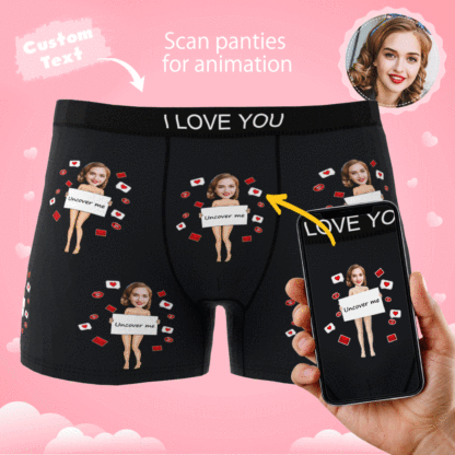 Custom Photo Boxer Uncover Me Underwear Men's Underwear Gift For Boyfriend AR View Valentine's Day Gift-Blongser