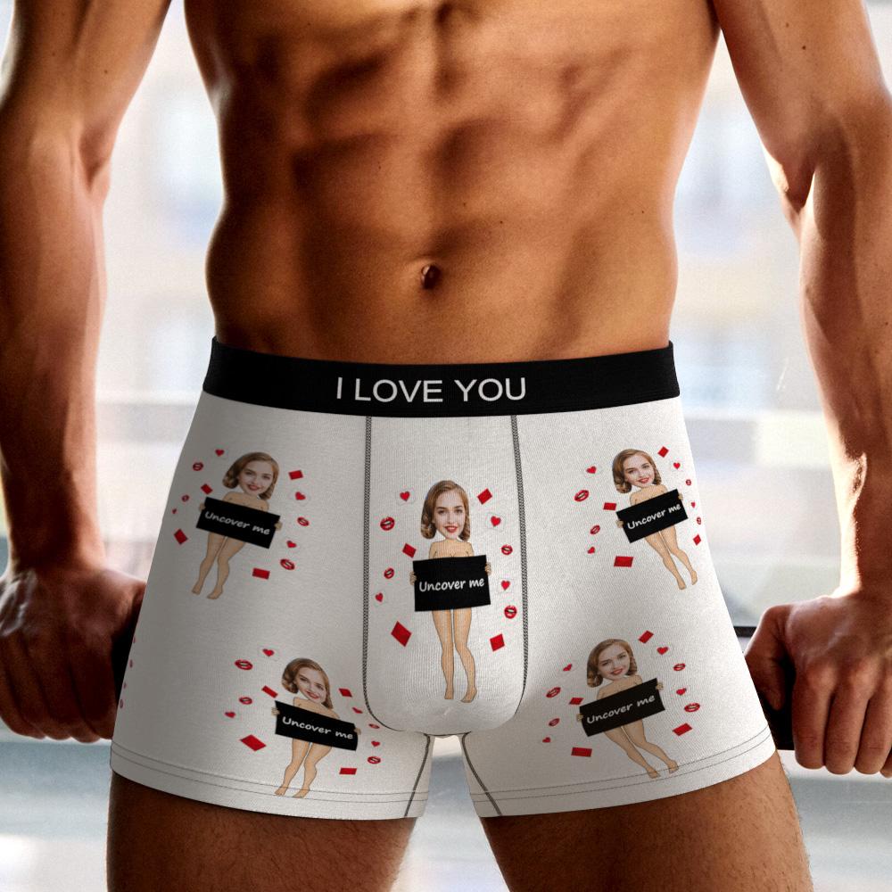 Custom Photo Boxer Uncover Me Underwear Men's Underwear Gift For Boyfriend AR View Valentine's Day Gift-Blongser