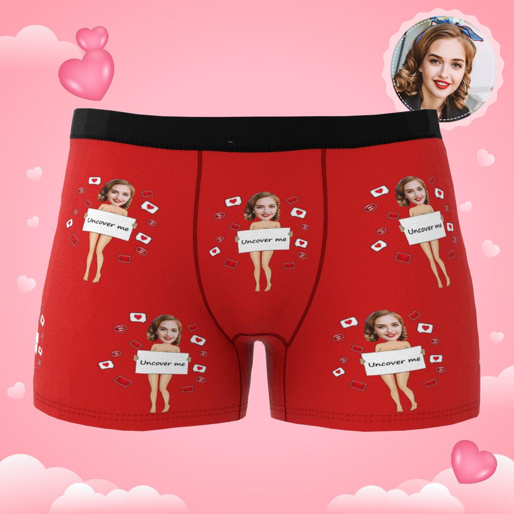 Custom Photo Boxer Uncover Me Underwear Men's Underwear Gift For Boyfriend AR View Valentine's Day Gift-Blongser