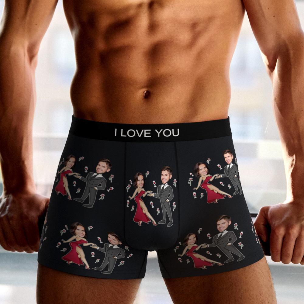Custom Face Boxer Briefs Dancing Couple Men's Underwear AR View-Blongser