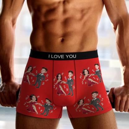 Custom Face Boxer Briefs Dancing Couple Men's Underwear AR View-Blongser