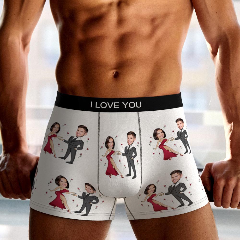 Custom Face Boxer Briefs Dancing Couple Men's Underwear AR View-Blongser