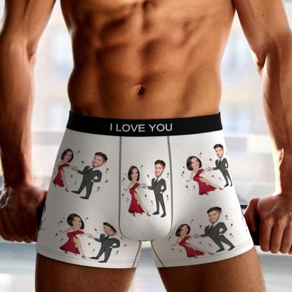 Custom Face Boxer Briefs Dancing Couple Men's Underwear AR View-Blongser