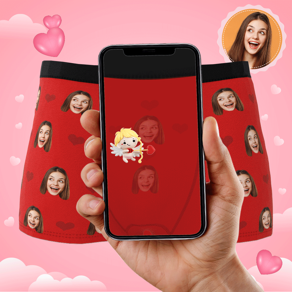 Custom Photo Boxer Men's, Heart Face Underwear - Men-Blongser