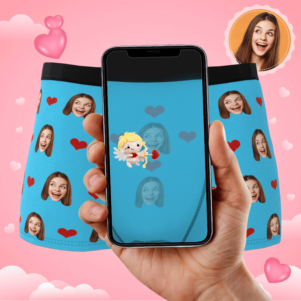 Custom Photo Boxer Men's, Heart Face Underwear - Men-Blongser