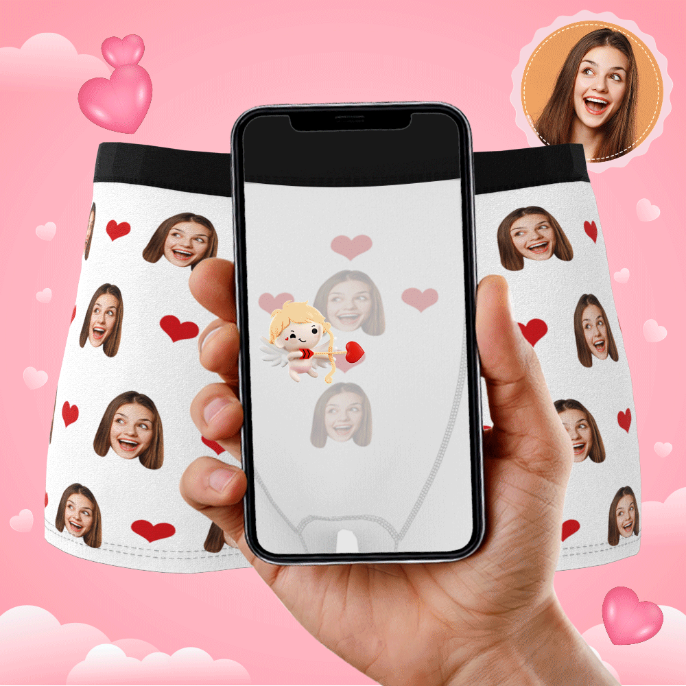 Custom Photo Boxer Men's, Heart Face Underwear - Men-Blongser