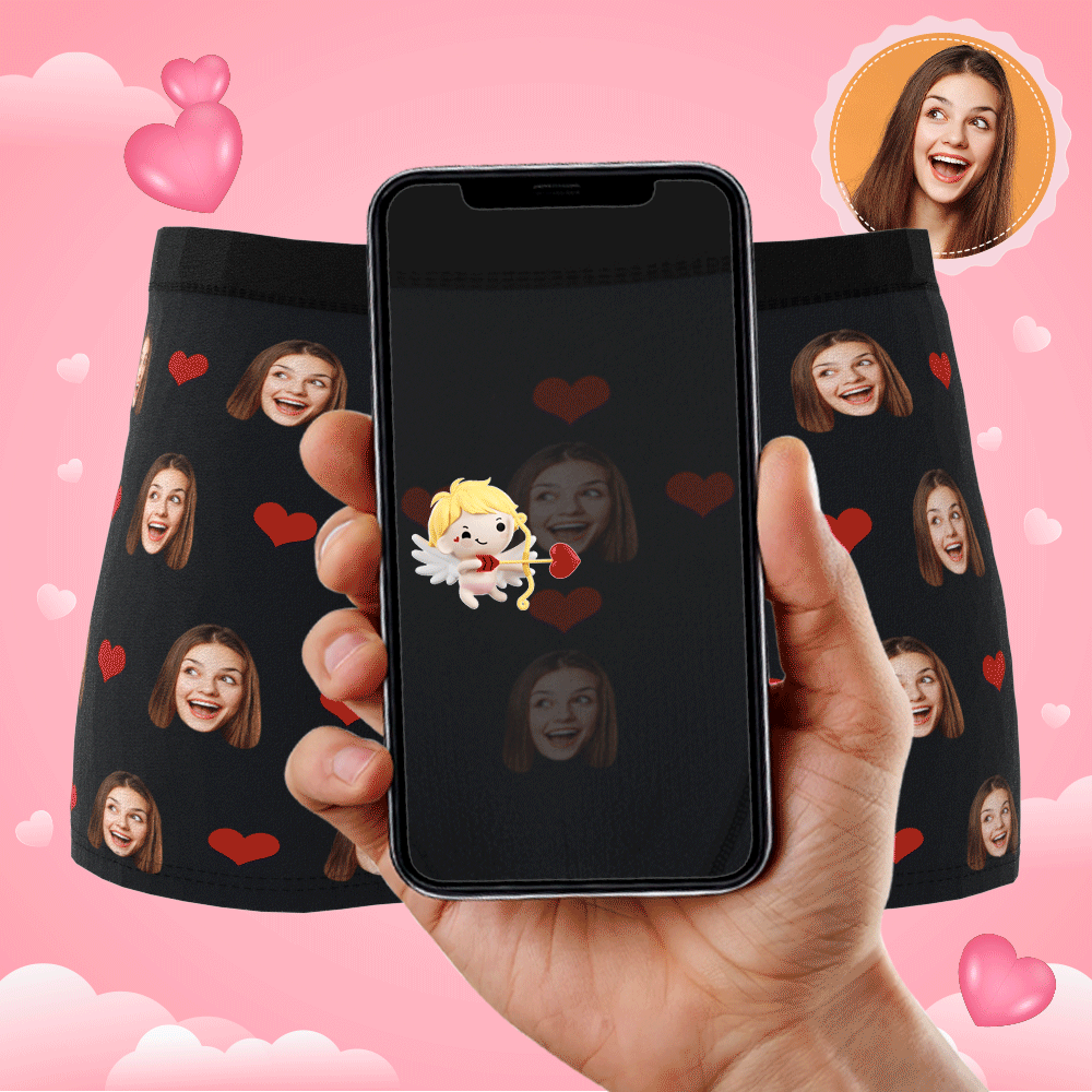 Custom Photo Boxer Men's, Heart Face Underwear - Men-Blongser